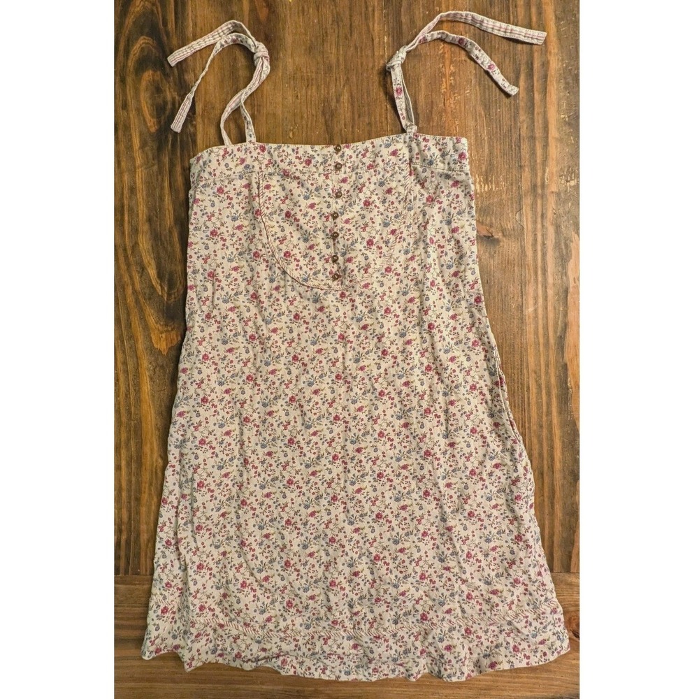 Mango Womens Floral Linen Tie Strap Mini Dress Size 4 Cream Cottagecore Boho